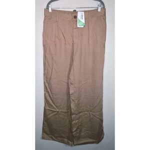 Lands' End Tencel Lyocell Wide Leg Pants Tan Brown Pull-On Waist Size 14 NWT